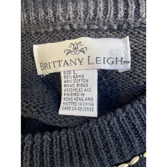 Holiday Sweater Large Black Gold Chain Design Vintage Beaded Tassel - Picture 5 of 9